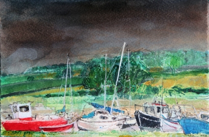 Summer Dark skies Alnmouth watercolour Peter Quinn RWS 185x280mm £525
